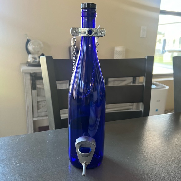 Blue Glass Bottle Bird Feeder - Picture 2 of 9